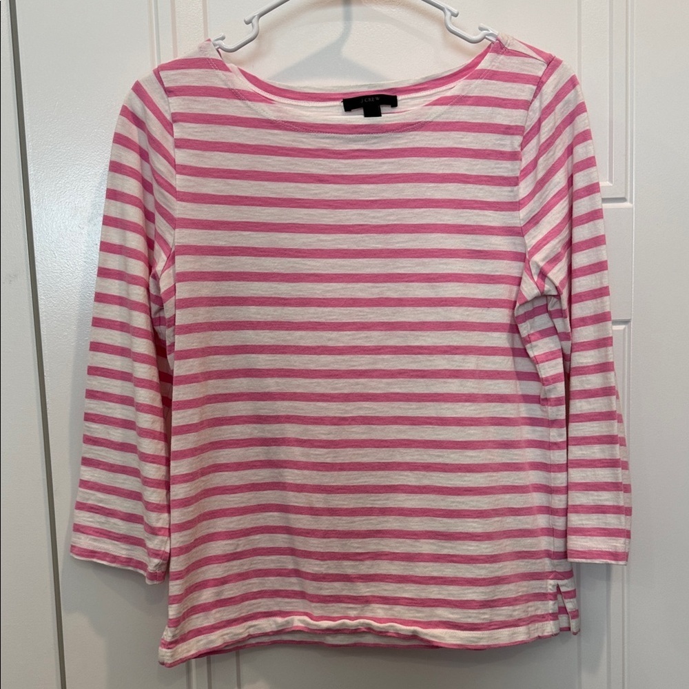 J. Crew Pink and White Striped Tee